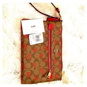 Coach red heart wristlet